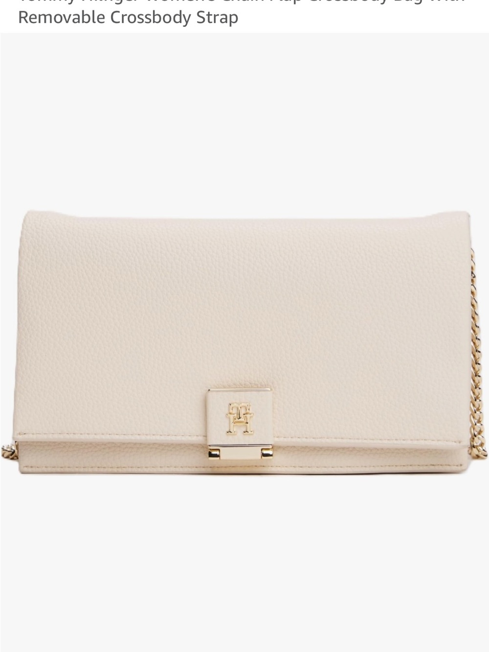 Tommy Hilfiger Cream Pebbled faux Leather Clutch with Gold Hardware